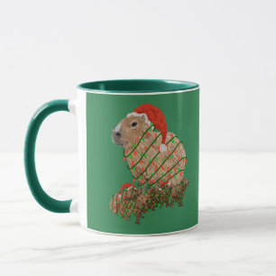 Mug Famille de capybaras de Noël enveloppée de lumière