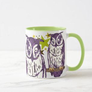Mug Famille de hiboux géométriques stylisés violets