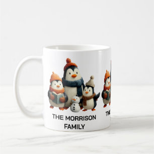 Mug Famille de manchots d'hiver avec bonhomme de neige