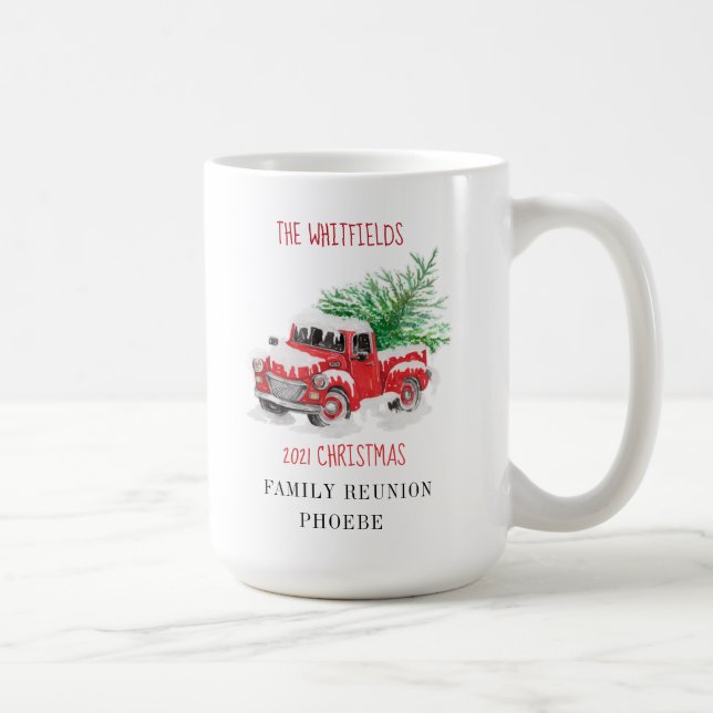 Mug Famille de Noël Réunion Rouge Truck Custom (Droite)