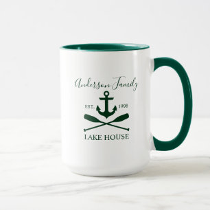 Mug Famille Nautique Lac Maison Ancre Oars Vert Grand