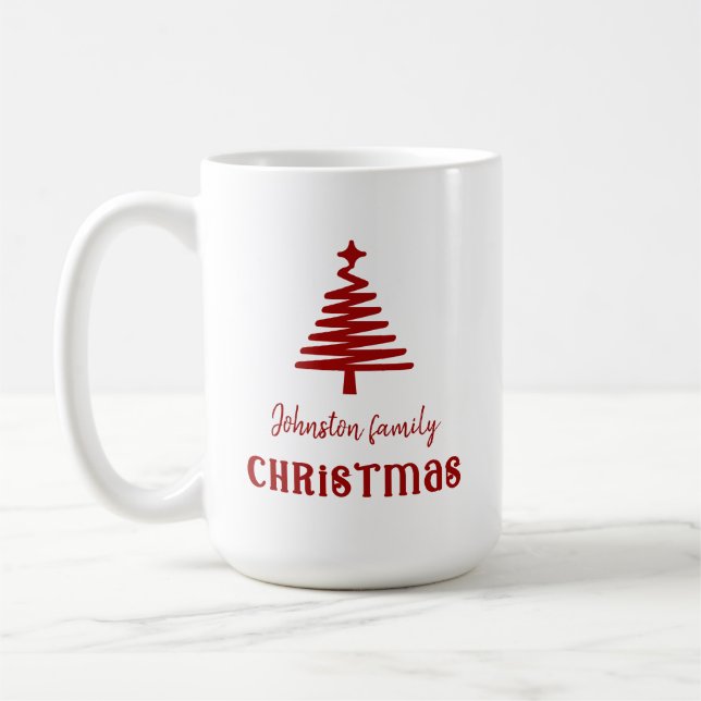 Mug Famille personnalisée arbre de Noël simple rouge (Gauche)