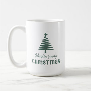 Mug Famille personnalisée arbre de Noël simple vert