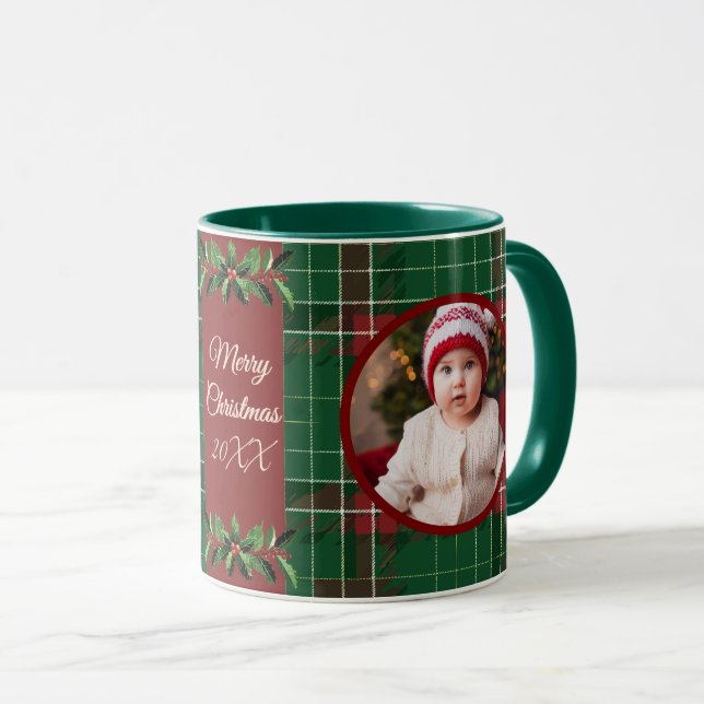 Mug Famille personnalisée Noël vert Plaid (Devant droit)