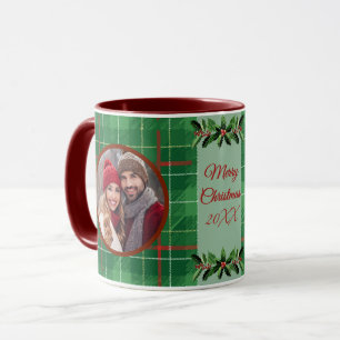 Mug Famille personnalisée Noël vert Plaid