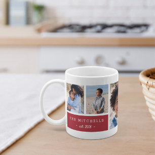 Mug Famille personnalisée Nom et monogramme Collage ph