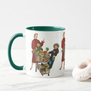Mug Famille Rétro, Maman et Enfants Chariot de Courses