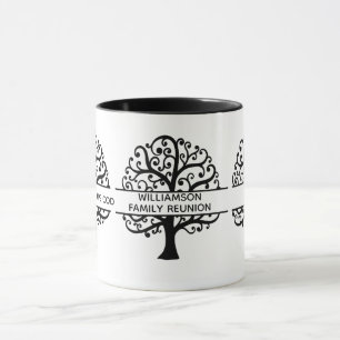 Mug Famille Réunion Noir Arbre de famille Dessin moder