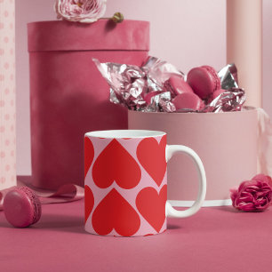 Mug Fancy Romantique Rouge & Coeurs Rose Motif Avec No