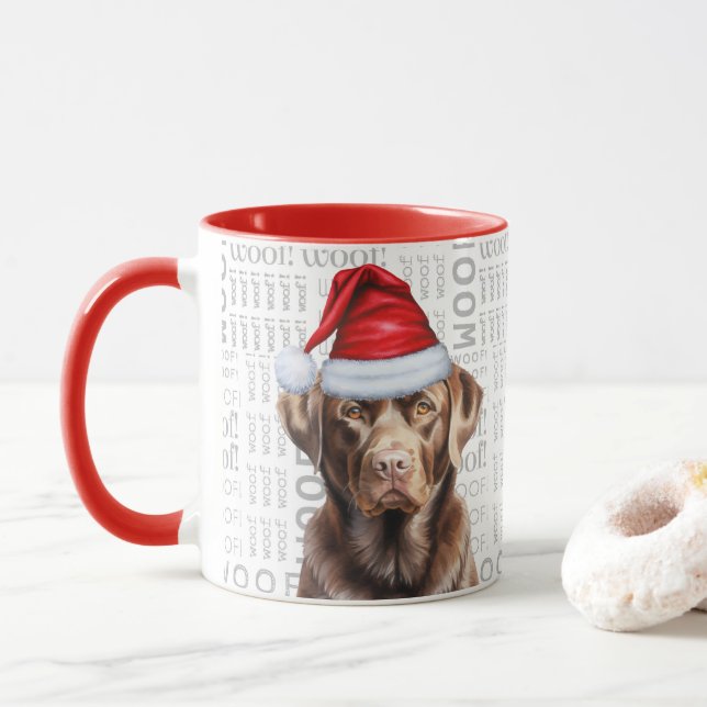 Mug Fantaisie Chocolat Labrador Retriever Noël (Avec donut)