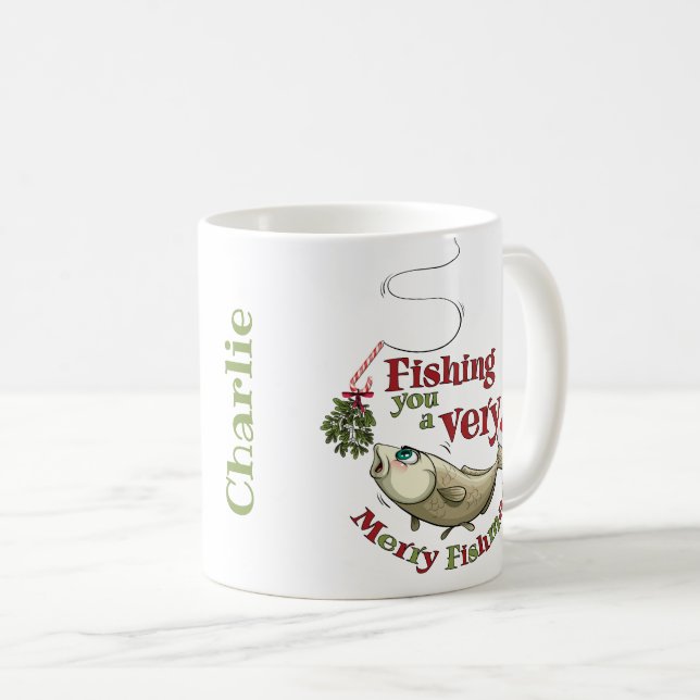 Mug Fantaisie de pêche Noël - Merry Fishmas Mistletoe (Devant droit)