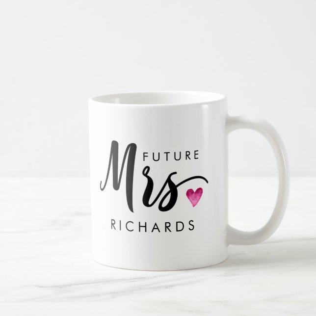 Mug Fantastique futur MRS. Coeur d'aquarelle rose typo (Droite)
