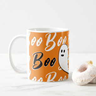 Mug Fantôme Halloween noir blanc orange boo