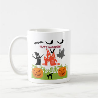Mug Fantôme sinistre volant, chauves-souris, citrouill