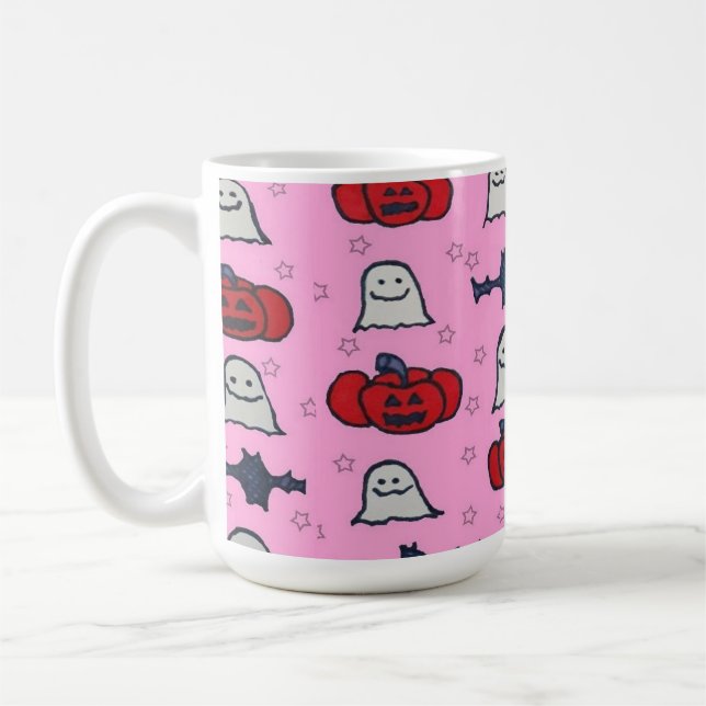 Mug Fantômes d'Halloween rose, chauves-souris et Jack  (Gauche)