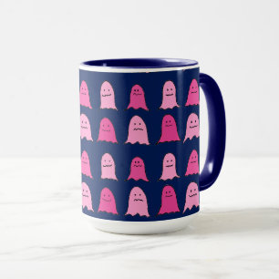 Mug Fantômes d'Halloween rose sur bleu foncé