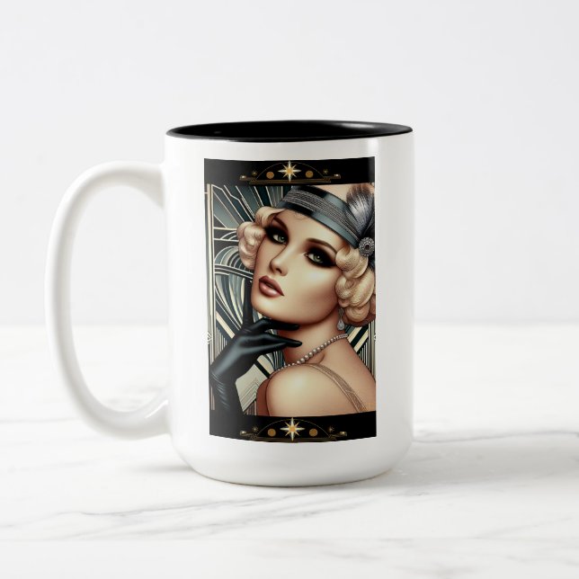 Mug Fatale Femme Art Déco (noir 2 tons) (Gauche)