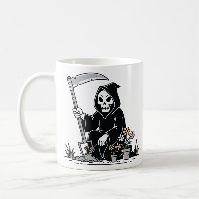 Mug Faucheuse jardinant des fleurs (Gauche)