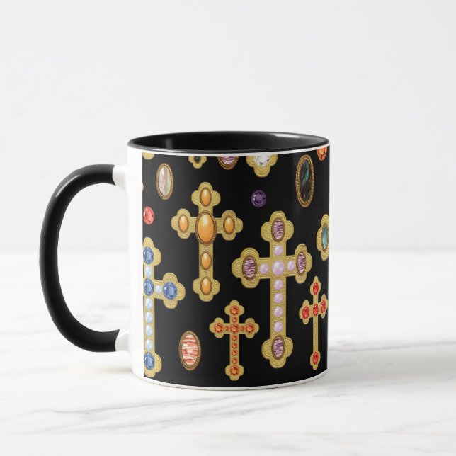 Mug Faux Birthstone Croix et Perdre Gems sur Black (Gauche)