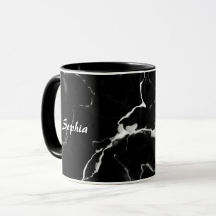 Mug Faux Black Marble Texture Look Avec Nom Personnali