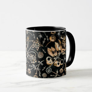 Mug Faux Gold Beetles Fleurs Feuilles Fruits cerise