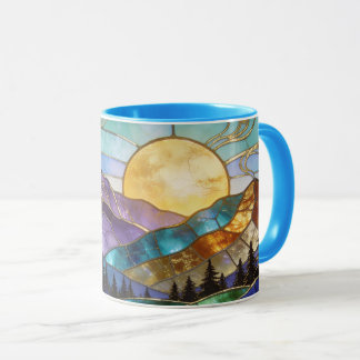 Mug Faux Stained Glass Mountain Sunrise Forest