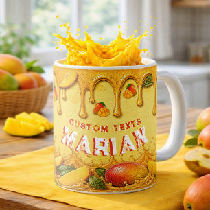Mug Faveur de fête rétro Mango Orange Doré Nom personn