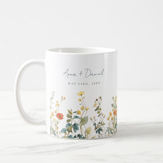 Mug Faveur de mariage élégante de fleurs sauvages (Gauche)