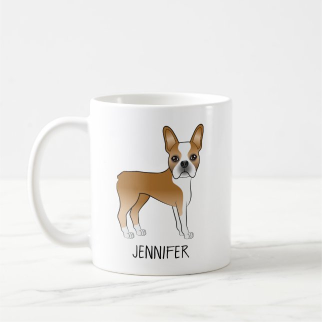 Mug Fawn Boston Terrier Cute Cartoon Chien et Nom pers (Gauche)
