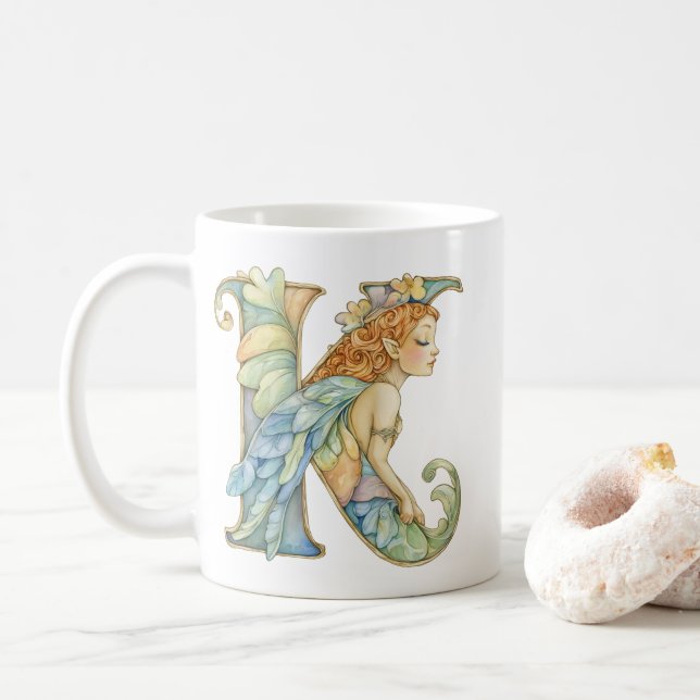 Mug Fée Arc-en-Ciel Initiale 'K' (Avec donut)