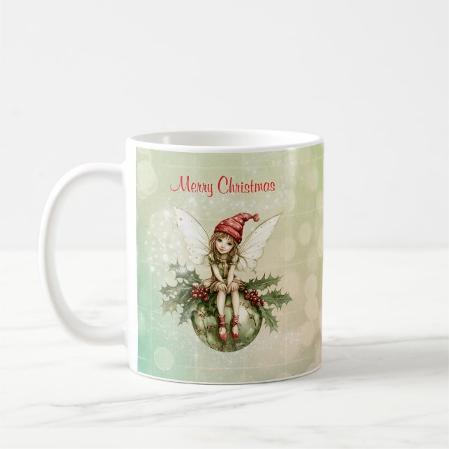 Mug Fée de Noël mignonne sur un ornement (Gauche)