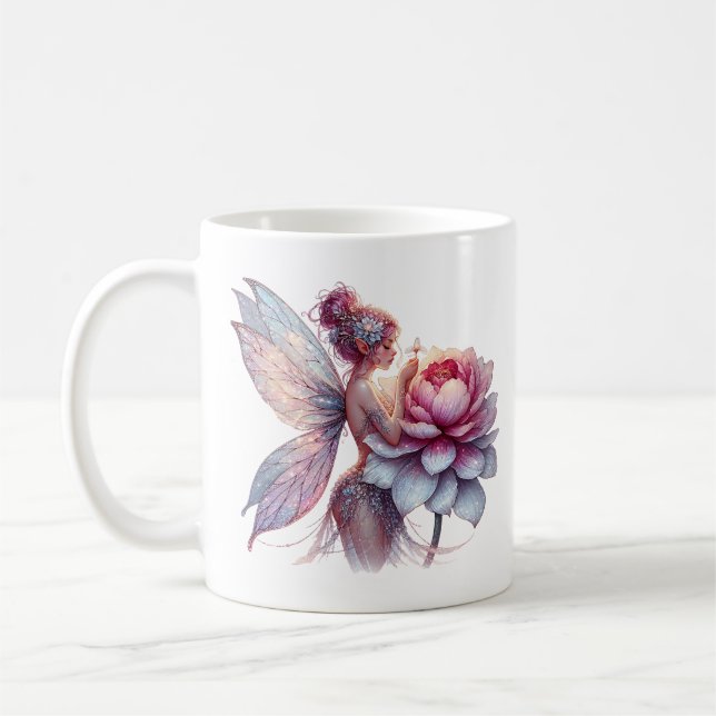Mug Fée tenant une fleur surdimensionnée Personnalisée (Gauche)