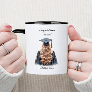 Mug Félicitations Blonde Femme Diplômée en Noir