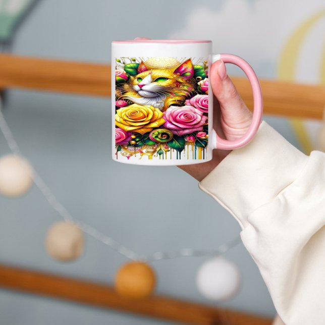 Mug Feline au milieu d'une floraison vibrante (Créateur téléchargé)
