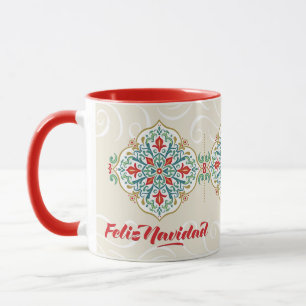 Mug Feliz Navidad Espagnol Mexique Carreaux Rouge Noël