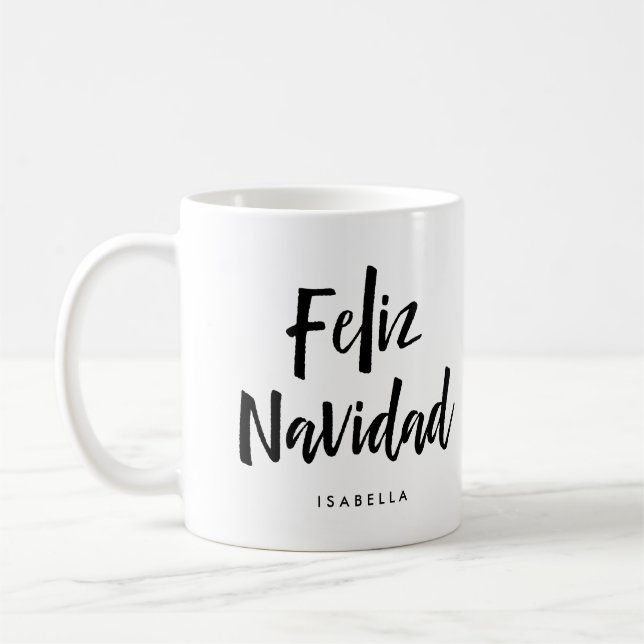 Mug Feliz Navidad | Script manuscrit noir et blanc (Gauche)