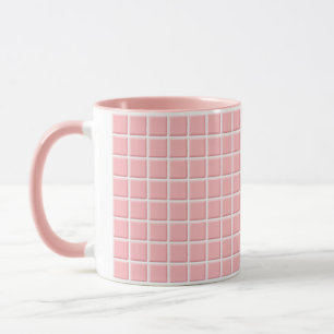 Mug Feminine Pastel Rose Blanc Faux Carreaux Carrés Im