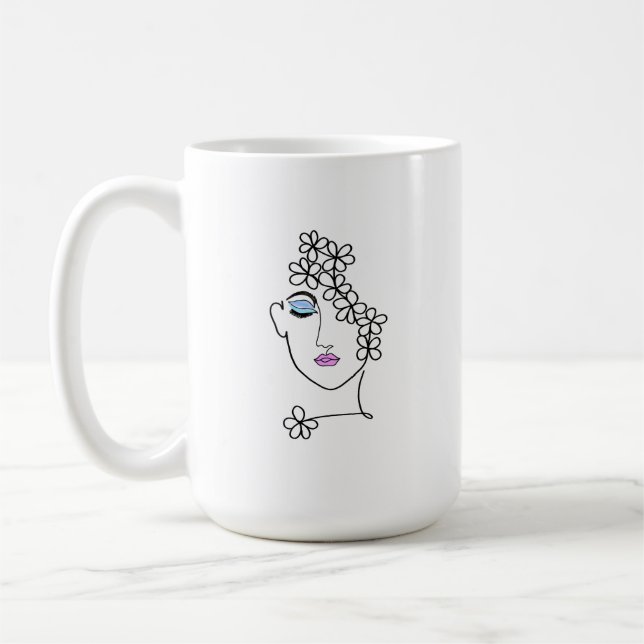 Mug Femme Avec Fleurs Line Art (Gauche)