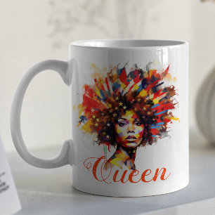 Mug Femme d'Afro Floral Artistique avec Monogramme & C