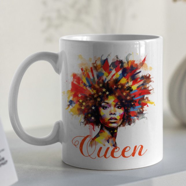 Mug Femme d'Afro Floral Artistique avec Monogramme & C (Créateur téléchargé)
