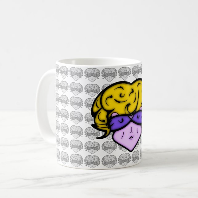 Mug Femme de dessin avec marque de beauté et lunettes  (Devant gauche)