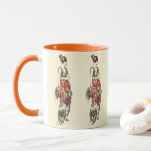 Mug Femme de mode vintage avec une robe de printemps