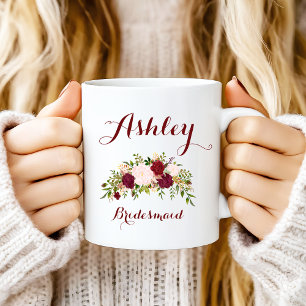 Mug Femme d'honneur florale rose marsala