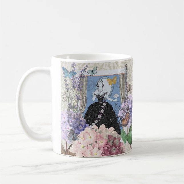 Mug Femme élégante bleue robe florale fantaisie  (Gauche)