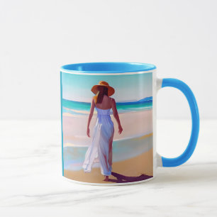Mug Femme en blanc sur la plage