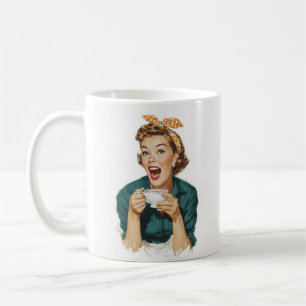 Mug Femme Rétro Joyeuse Buvant du Café