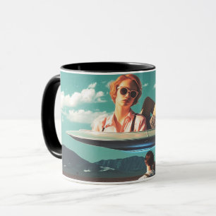 Mug Femme se détendant sur un OVNI dans le désert