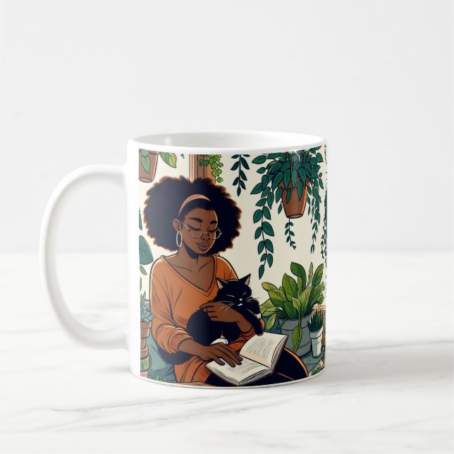 Mug Femme Se détendre avec son chat, son livre et ses  (Gauche)