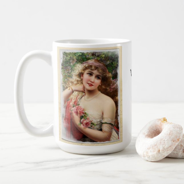 Mug Femme victorienne aux roses roses (Avec donut)