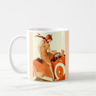 Mug Femme, voiture et chien des années 1920